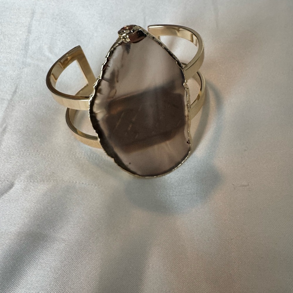 Elegant Gold and Brown Stone Cuff Bracelet